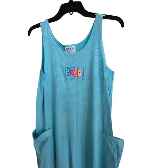 Fresh Produce Women's Blue Side Pockets Scoop Neck Midi Dress Size Small - Picture 7 of 9